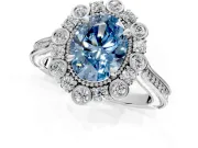 Milgrain Halo Engagement Ring Setting for Fancy Blue Oval Center with Bezel Point Accents and Prong Head in Platinum