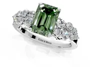 Cluster Engagement Ring Setting for Fancy Green Emerald Cut Center with 2-Row Shoulder Clusters and Prong Head in Platinum