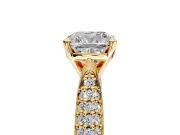 Solitaire Engagement Ring Setting for Cushion Cut Center with Multi-Row Accents and Prong Head in Yellow Gold