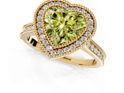 Halo Engagement Ring Setting for Fancy Yellow Heart-Shaped Center with Milgrain Pave Band and Bezel Head in Yellow Gold