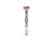 Solitaire Engagement Ring Setting for Fancy Pink Cushion Cut Center with Milgrain Bezel Accents and Prong Head in Platinum