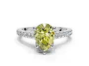 Solitaire Engagement Ring Setting for Fancy Yellow Pear-Shaped Center with Widening Pave Band and Claw Prong Head in Sterling Silver