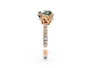 Halo Engagement Ring Setting for Fancy Green Heart-Shaped Center with Openwork Halo, Pave Band and Prong Head in Rose Gold