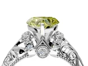 Solitaire Engagement Ring Setting for Fancy Yellow Heart-Shaped Center with Filigree Accent Basket and Prong Head in White Gold