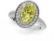 Milgrain Halo Engagement Ring Setting for Fancy Yellow Oval Center with Three-Sided Pave Band and Prong Head in Platinum