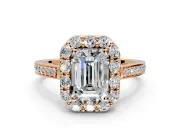 Floral Halo Engagement Ring Setting for Emerald Cut Center with Large Halo Accents and Prong Head in Rose Gold