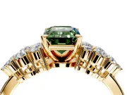 Cluster Engagement Ring Setting for Fancy Green Emerald Cut Center with 2-Row Shoulder Clusters and Prong Head in Yellow Gold