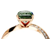Side Accent Engagement Ring Setting for Fancy Green Radiant Cut Center with Accent Shoulders and Prong Head in Rose Gold