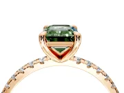 Solitaire Engagement Ring Setting for Fancy Green Emerald Cut Center with Fine Pave Narrow Band and Prong Head in Rose Gold