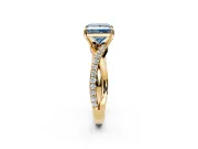 Crossover Engagement Ring Setting for Fancy Blue Princess Cut Center with Pave and Plain Strands and Prong Head in Yellow Gold