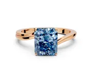 Solitaire Engagement Ring Setting for Fancy Blue Radiant Cut Center with Plain Bypass Twist Band and Prong Head in Rose Gold