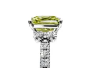 Paired Accent Engagement Ring Setting for Fancy Yellow Asscher Cut Center with Pave Band and Prong Head in Platinum