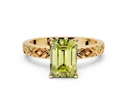 Solitaire Engagement Ring Setting for Fancy Yellow Emerald Cut Center with Milgrain X Pattern Band and Prong Head in Yellow Gold