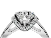 Solitaire Engagement Ring Setting for Round Cut Center with Wide Band, Pave Collar and Prong Head in Sterling Silver