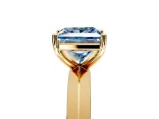 Solitaire Engagement Ring Setting for Fancy Blue Princess Cut Center with Wide Knife Ridge Band and Prong Head in Yellow Gold