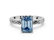 Solitaire Engagement Ring Setting for Fancy Blue Emerald Cut Center with Scrollwork Band and Prong Head in Sterling Silver