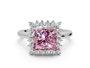 Starburst Halo Engagement Ring Setting for Fancy Pink Princess Cut Center with Thin Round-Wire Band and Prong Head in Platinum