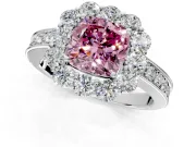 Halo Engagement Ring Setting for Fancy Pink Cushion Cut Center with Milgrain Channel Band and Prong Head in Sterling Silver