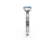 Solitaire Engagement Ring Setting for Fancy Blue Radiant Cut Center with XO Engraved Band and Prong Head in Platinum