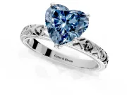 Solitaire Engagement Ring Setting for Fancy Blue Heart-Shaped Center with XO Engraved Band and Prong Head in Sterling Silver