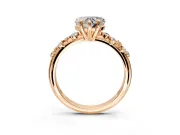 Solitaire Engagement Ring Setting for Heart-Shaped Center with Trailing Leaf Accent Band and Prong Head in Rose Gold