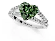 Solitaire Engagement Ring Setting for Fancy Green Heart-Shaped Center with Pave Split Shank and Prong Head in Sterling Silver