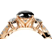 3 Stone Engagement Ring Setting for Fancy Black Oval Center with Pave Split Shank and Prong Head in Rose Gold