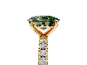 Solitaire Engagement Ring Setting for Fancy Green Oval Center with Fine Pave Band and Claw Prong Head in Yellow Gold