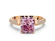 Solitaire Engagement Ring Setting for Fancy Pink Radiant Cut Center with Multi-Row Accents and Prong Head in Rose Gold