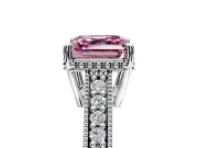 Engraved Engagement Ring Setting for Fancy Pink Asscher Cut Center with Milgrain Pave Band and Prong Head in Platinum