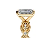 Solitaire Engagement Ring Setting for Emerald Cut Center with Marquise Panel Band and Prong Head in Yellow Gold