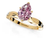 Solitaire Engagement Ring Setting for Fancy Pink Pear-Shaped Center with Carved Leaf Shoulders and Prong Head in Yellow Gold