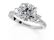 3 Stone Engagement Ring Setting for Round Cut Center with Round Cut Side Accents and Prong Head in Sterling Silver