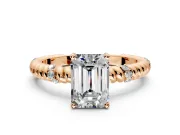 Rope Engagement Ring Setting for Emerald Cut Center with Accent Shoulders and Prong Head in Rose Gold