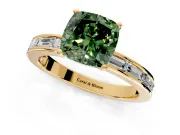 Solitaire Engagement Ring Setting for Fancy Green Cushion Cut Center with Channel Baguette Band and Prong Head in Yellow Gold