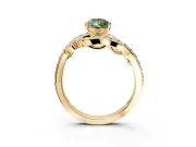 Solitaire Engagement Ring Setting for Fancy Green Pear-Shaped Center with Pave Bypass Twist Band and Prong Head in Yellow Gold