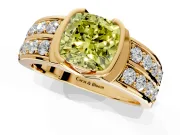 Bezel Engagement Ring Setting for Fancy Yellow Cushion Cut Center with Wide Channel-Set Band and Bezel Head in Yellow Gold