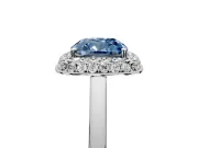 Halo Engagement Ring Setting for Fancy Blue Cushion Cut Center with Plain Tapered Band and Prong Head in Platinum