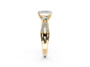 3 Stone Engagement Ring Setting for Radiant Cut Center with Pave Split Shank and Prong Head in Yellow Gold