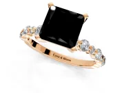 Solitaire Engagement Ring Setting for Fancy Black Princess Cut Center with Alternating Size Accents and Prong Head in Rose Gold