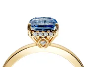 Solitaire Engagement Ring Setting for Fancy Blue Radiant Cut Center with Fine Wire Band and Prong Head in Yellow Gold