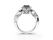 Milgrain Halo Engagement Ring Setting for Fancy Green Asscher Cut Center with Shoulder Bezels and Prong Head in White Gold