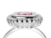 Halo Engagement Ring Setting for Fancy Pink Radiant Cut Center with Milgrain Bezel Rim, Plain Band and Prong Head in Platinum
