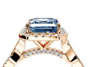 Halo Engagement Ring Setting for Fancy Blue Asscher Cut Center with Twist Band and Prong Head in Rose Gold