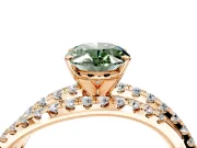 Solitaire Engagement Ring Setting for Fancy Green Oval Center with Woven 3-Strand Pave Band and Prong Head in Rose Gold