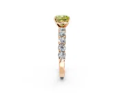 Shared-Prong Engagement Ring Setting for Fancy Yellow Cushion Cut Center with Graduated Accents and Prong Head in Rose Gold
