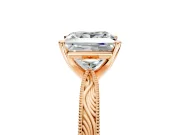 Solitaire Engagement Ring Setting for Princess Cut Center with Engraved Milgrain Band and Prong Head in Rose Gold
