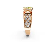 Pave Engagement Ring Setting for Fancy Yellow Pear-Shaped Center with Curved Accent Rows, Openwork and Prong Head in Rose Gold