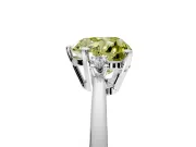 3 Stone Engagement Ring Setting for Fancy Yellow Heart-Shaped Center with Low-Set Round Cut Accents and Prong Head in White Gold