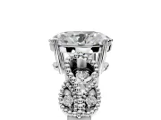 Leaf Engagement Ring Setting for Oval Center with Milgrain Accent Band and Prong Head in Sterling Silver